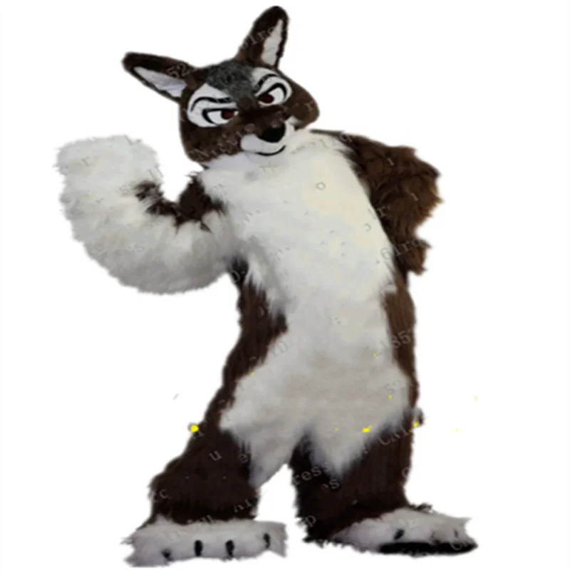 Длинный Меховой пушистый костюм хаски собаки лисы волка коричневого меха