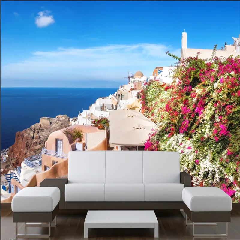 

Santorini Island Greece Photo Wallpapers for Living Room Bedroom Cafe Restaurant 3D Mediterranean Murals Wall Papers Home Decor