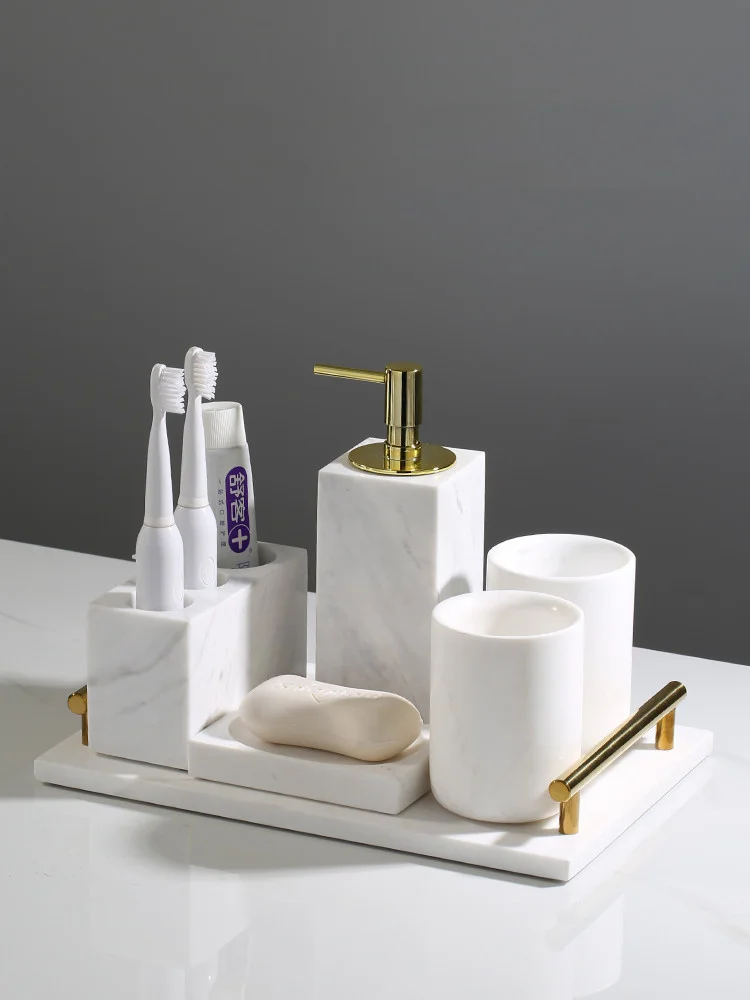 marble bathroom set liquid soap dispenser toothbrush holder gargle cup tray cotton swabtissue box sell separately nordic style free global shipping