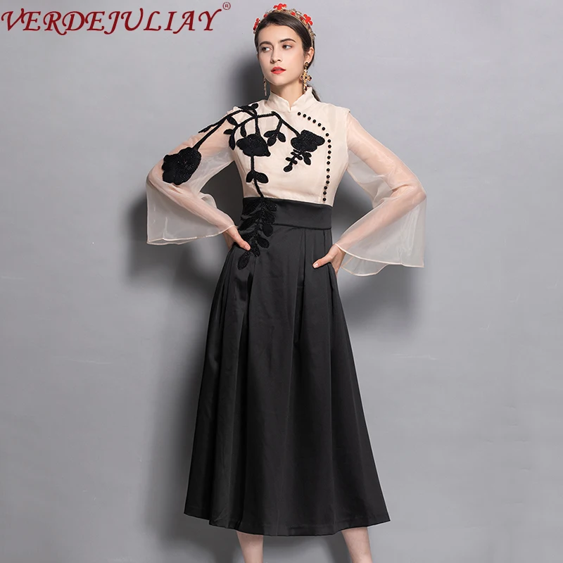 

Женское винтажное платье-трапеция, из органзы, с расклешенными рукавами