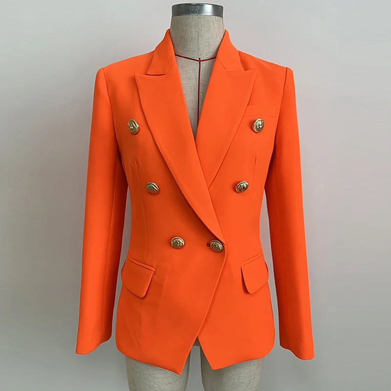 Newest 2022 Designer Blazer Women's Lion Buttons Double Breasted Blazer Jacket Neon Orange