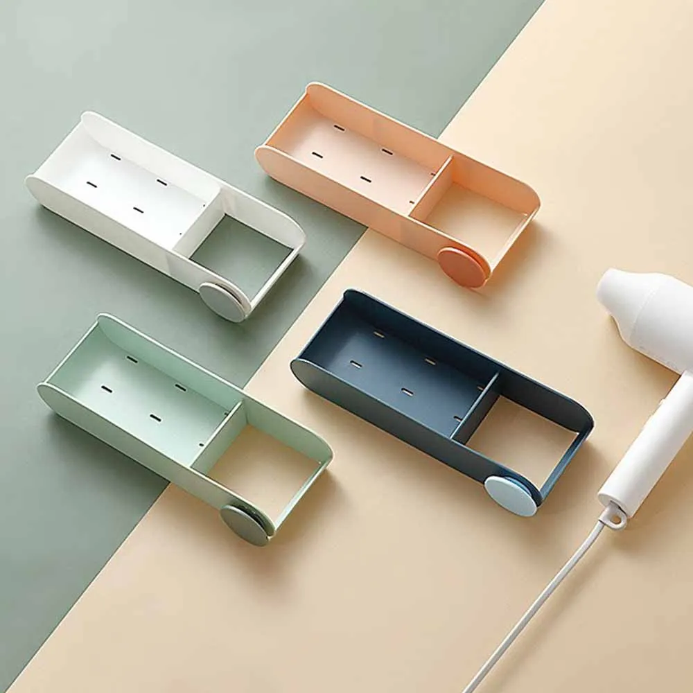 

Wall Mounted Hair Dryer Holder Rack Plastic Storage Shelf Bathroom Organizer Hair Dryer Rack Home Organizer