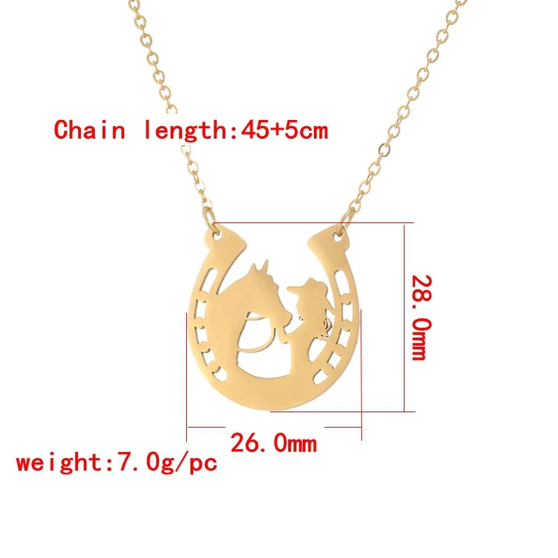 

HEYUYAO Fashion Horse Girl Necklace Stainless Steel Horseshoe Shape Pendant Chain Choker Women Couple Personality Necklace