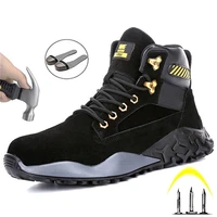 suede safety boots anti smashing and anti puncture high top logging sports shoes comfortable and cushioning work boots