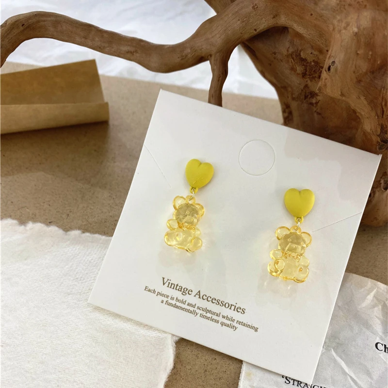 

Fashion Color Love Acrylic Cute Animal Bear Earrings Korean Girly Cartoon Earrings Girls Birthday Gift Party Jewelry