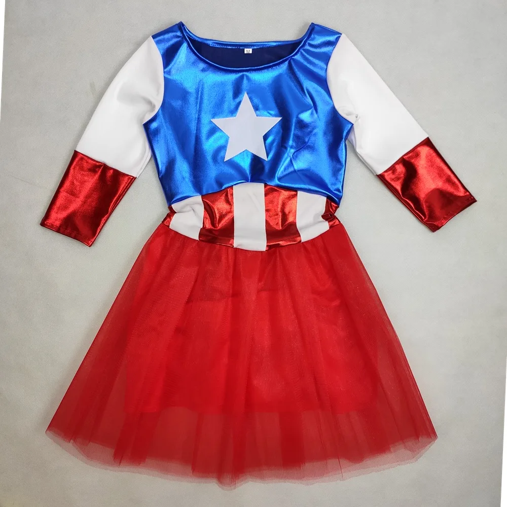 SuperHero Girls Dress Costume for Kids TuTu Dress Halloween Costume(3-9Years) Captain American Girls Party Dress