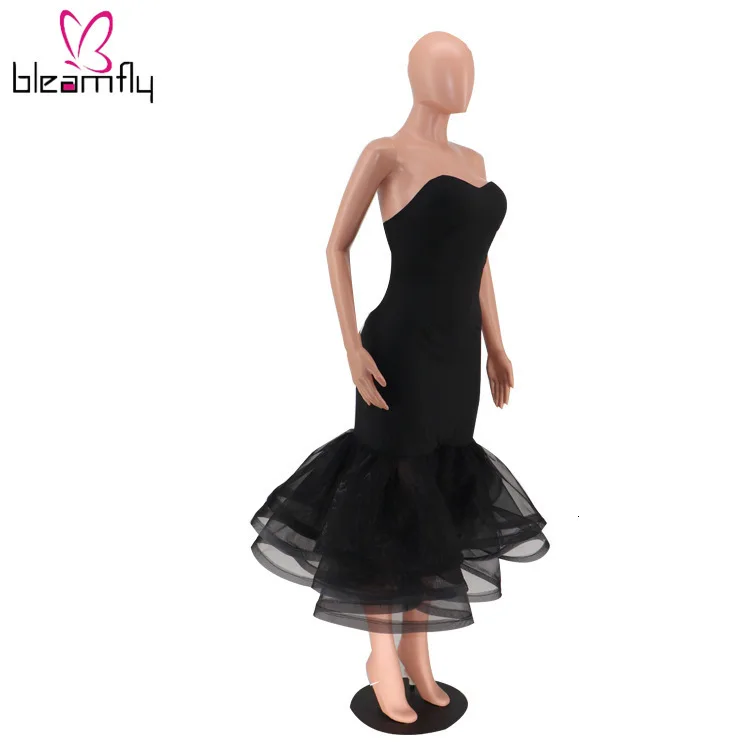 2019 женское летнее платье с оборками без бретелек миди русалки сексуальные