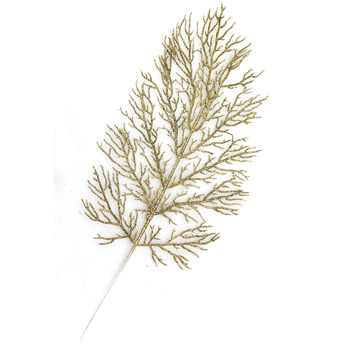 Gold C Christmas Tree Decoration Flower Grass Leaf Hollow Flash Grass Fake Flower Home Party Happy New Year Decoration Gold Silver 40cm - Цвет: Gold C
