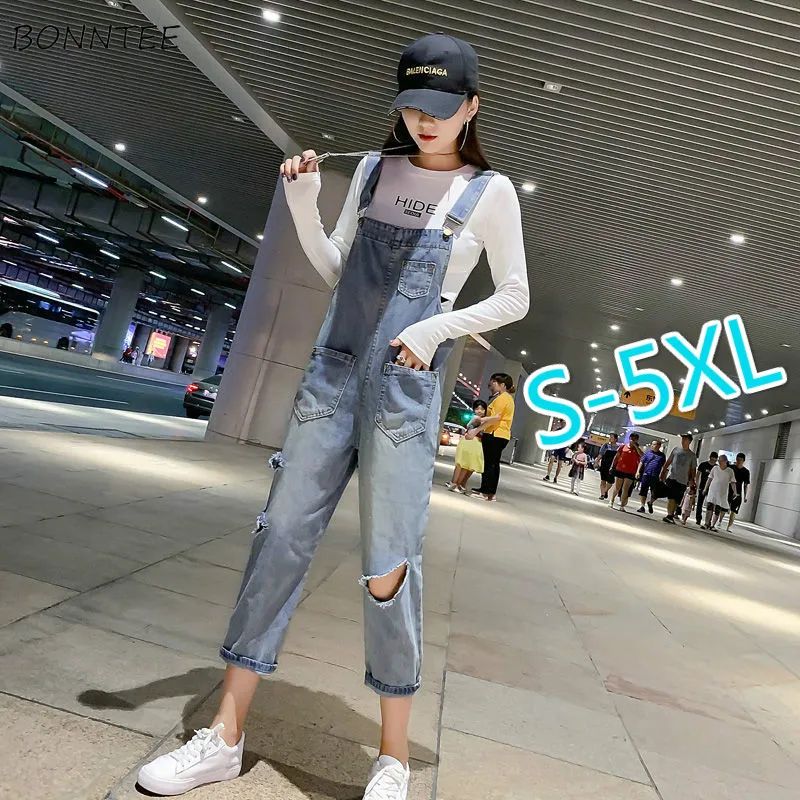 

Ripped Holes Jumpsuits Women Plus Large Size 5XL Denim Hollow Out Overalls Womens High Street Scratched Long Pants Rompers New