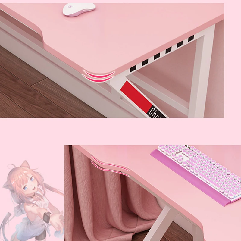 

Cute pink gaming table desktop computer table bedroom girl live broadcast table and chair set combination desk