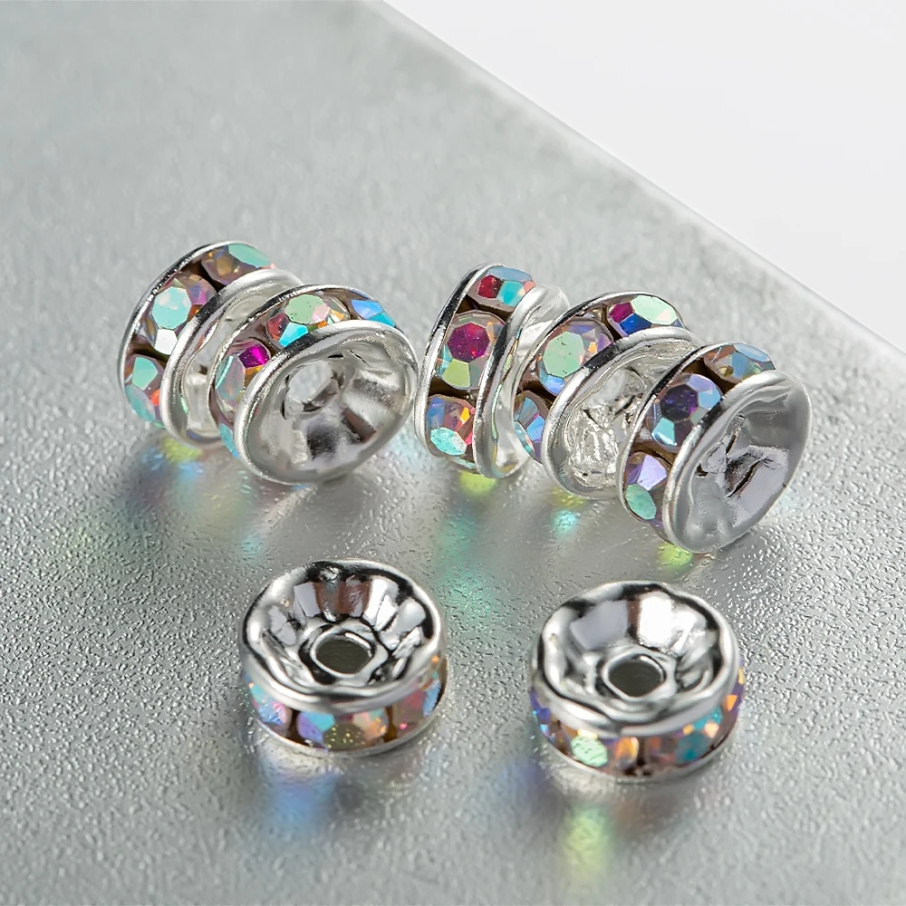 Набор в коробке 6/8 мм металлический круглый кристаллический горный хрусталь