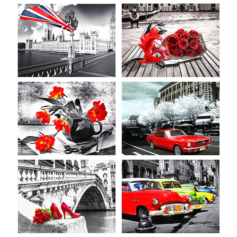 

5D DIY алмазная живопись с пейзажем, красная картина, яркий дисплей, квадратная кристальная вышивка, живописные стразы, картины