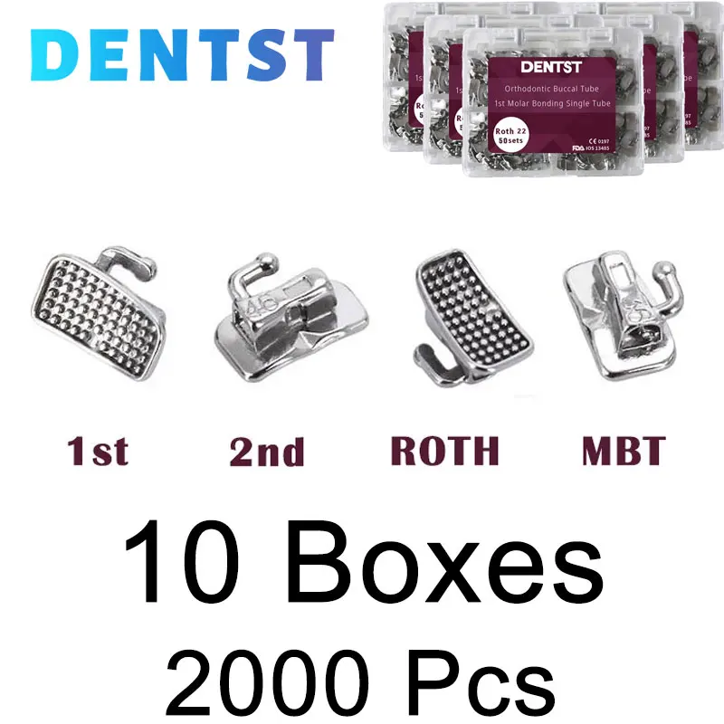 

10 Boxes Dental Orthodontic 1st 2nd Molar Bondable Buccal Tubes Monoblock Non-Convertible 0.022 Roth MBT odontologia