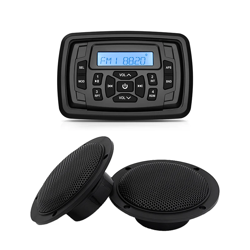 Фото Морской радиоприемник, водонепроницаемая колонка с Bluetooth, FM-радио, mp3-плеером, 4 дюйма, для квадроциклов и мотоциклов №1