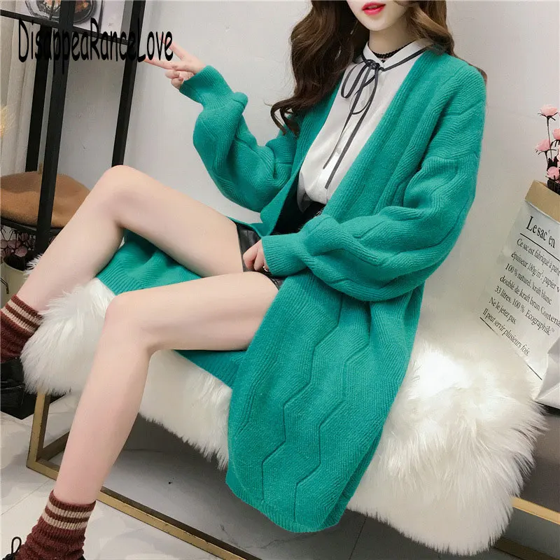 

2021 Elegant Loose Knit Woolen Cardigan Sweater Long Sleeve Warm Solid Color Women Casual Coats Chic Sweaters Outerwear Elastic