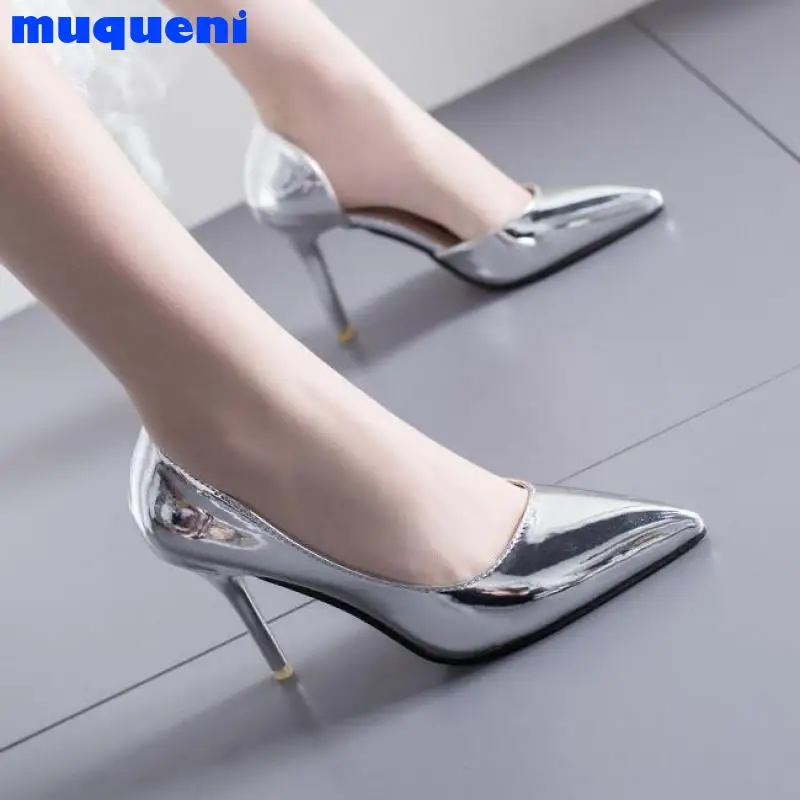 

Women Pumps Mid Heel Pump Ladies Pointed Toe Casual Shoes Sandals High Heels Wedding Sexy Pumps Gold silver Zapatos Mujer 8cm