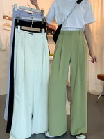 2020 summer loose casual long women fashion thin high waist pants black simple wide leg pants trousers korean