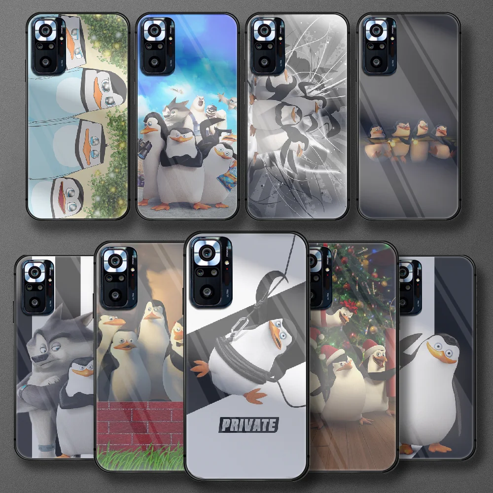 

Cute Penguin of Madagascar Tempered Glass Phone Case For Xiaomi Redmi Note 7 8 9 10 A C T S Pro K40 Cover Cell Painting 3D Trend