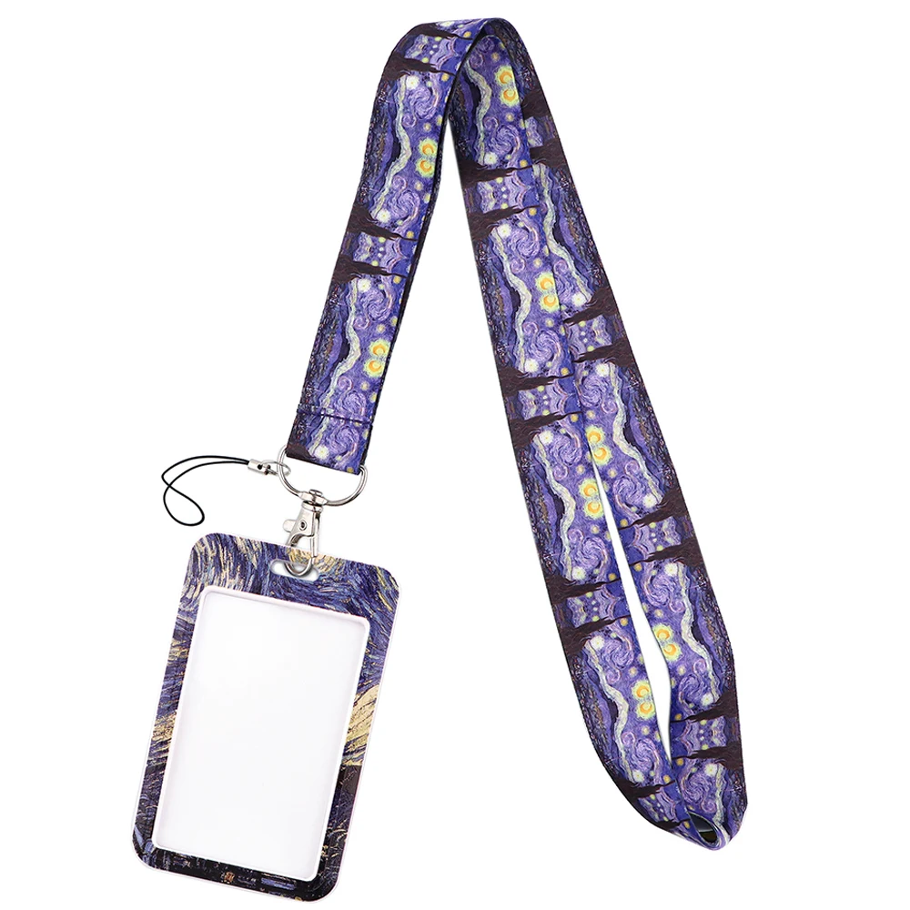 

YL135 Van Gogh Starry Night Key Lanyards Credit Card ID Badge Holder Key Ring Bag Student Woman Travel Bank Bus Card Cover