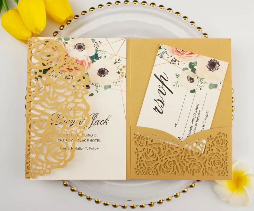 20 шт./лот Темно Синие складные свадебные пригласительные открытки с лазерной