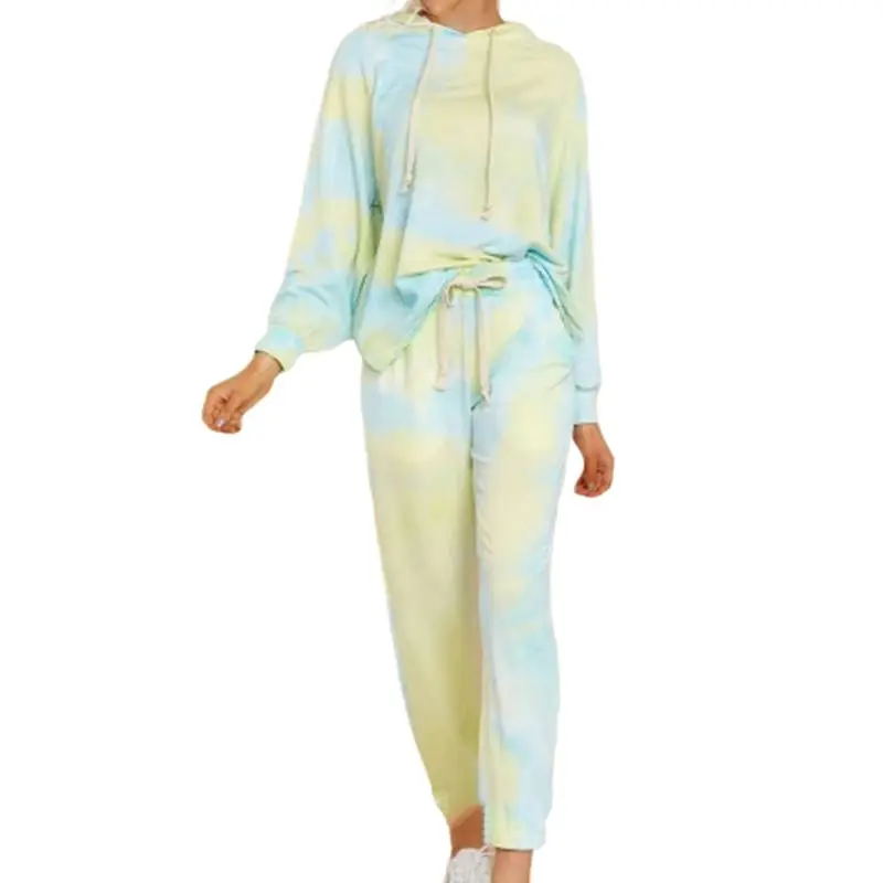 

Women Tie-Dye Print 2Pcs Tracksuit Set Hooded Sweatshirt Jogger Pants Loungewear