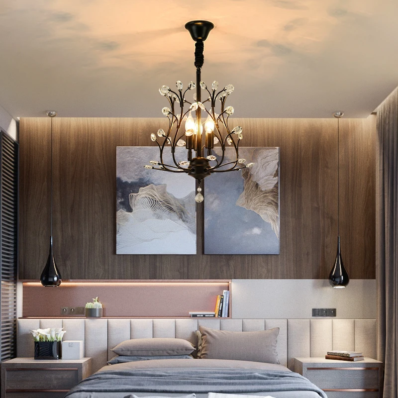 

Merican Small Crystal Chandelier Lighting For Bedroom Study Room Ceiling Chandeliers Gold Black Lustre Cristal Light Fixtures WF