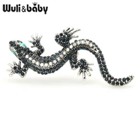 wulibaby blue rhinestone gecko brooches women men lovely metal animal brooch pins new year gifts