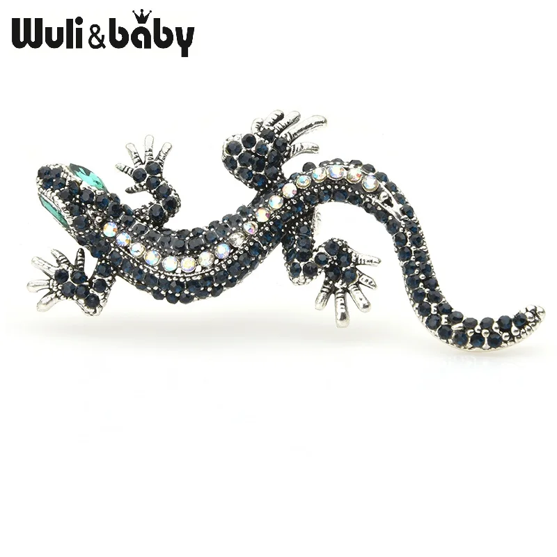 От \ T Wuli & baby синий Стразы в виде геккона Броши для женщин и мужчин Милая металл
