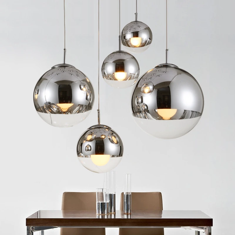 

Kobuc Modern led chandelier lighting Gold Silver Mirror Ball Hanglamp Globe Glass Lamp Kitchen Living Room Bedroom Nordic Lamp