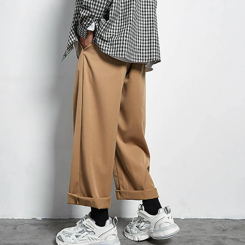 

Casual Pants Solid Simple Wide Leg Trousers Mens Korean Style Loose All-match Harajuku Full-length Chic Trendy Streetwear Retro