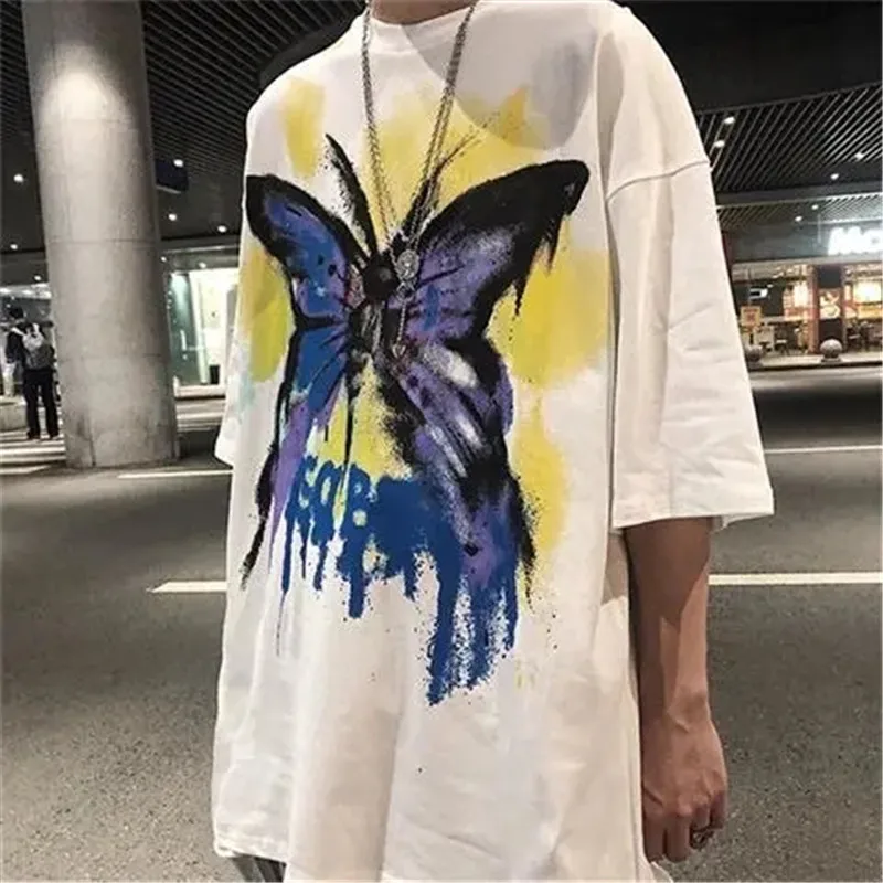 

ins short-sleeved men's new flame letter printing retro Japanese boy fashion trend loose casual half-sleeved T-shirt