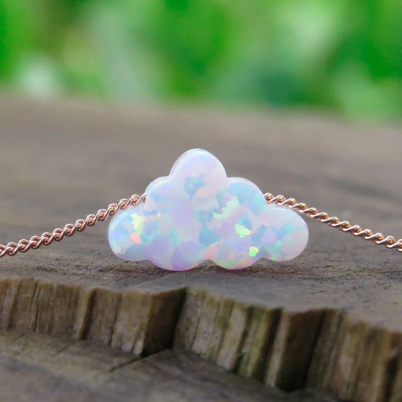 Synthetic FLUFFY CLOUD OPAL NECKLACE Iridescent Opal Jewelry with Gold Silvertone Chain Fire White Cotton Candy Cloud YJ39 | Украшения и