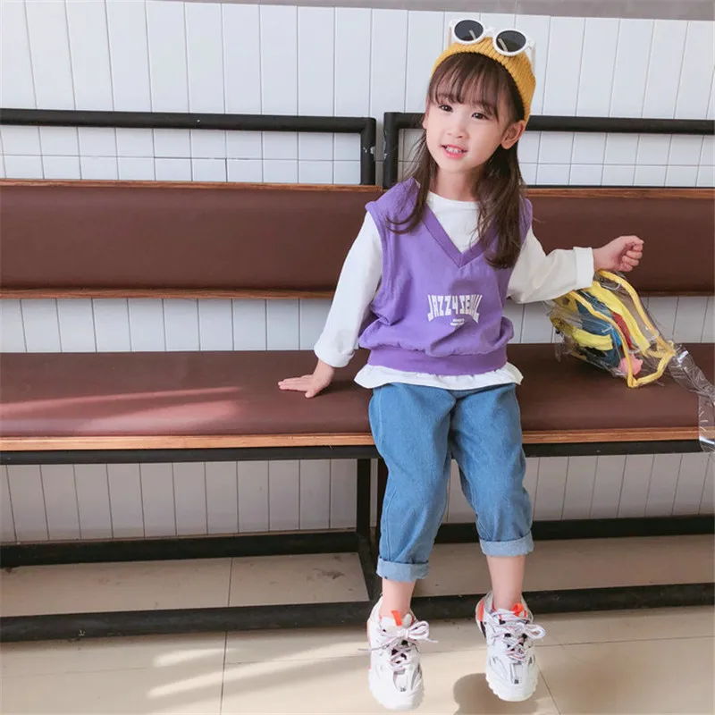 WLG/футболка для девочек с буквенным принтом два толстовки капюшоном Осенние Топы