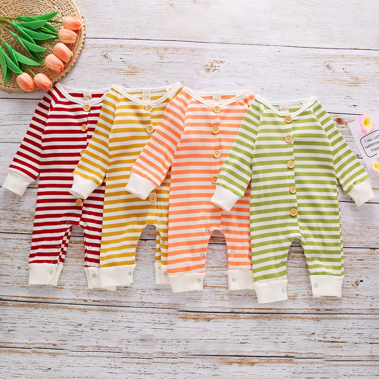 

0-18M Stripe Button Baby Rompers Newborn Baby Clothes Toddler Cotton Long Sleeve Autumn Winter One-Pieces Jumpsuit