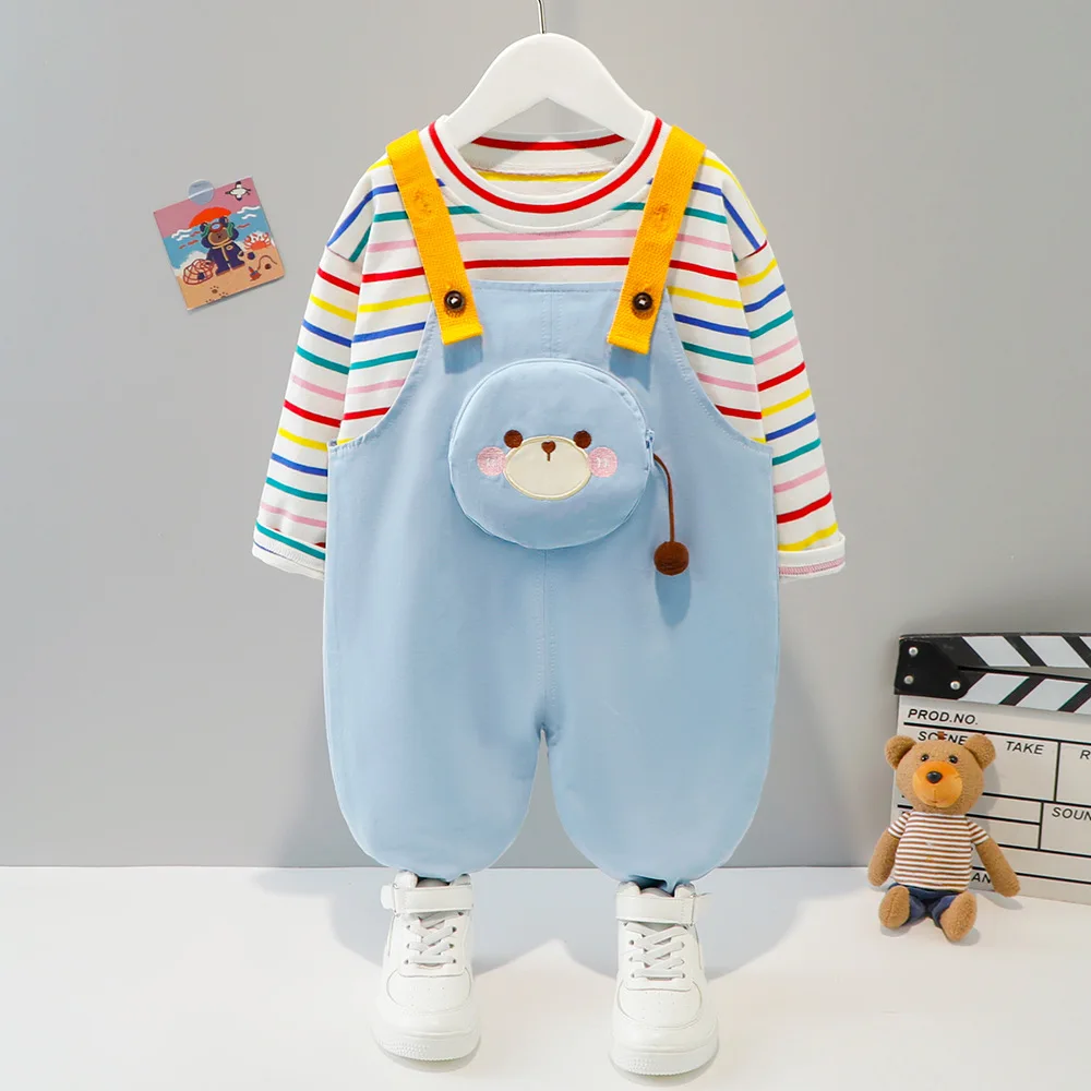 2 шт./компл. хлопковая рубашка с карманами и штаны для девочек 0-4 лет |