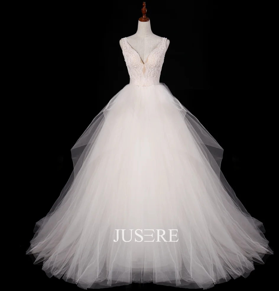 

Champagne A-Line V-neck beads Sleeveless wedding dress bridal dress bridal fashion court train bridetobe in stock