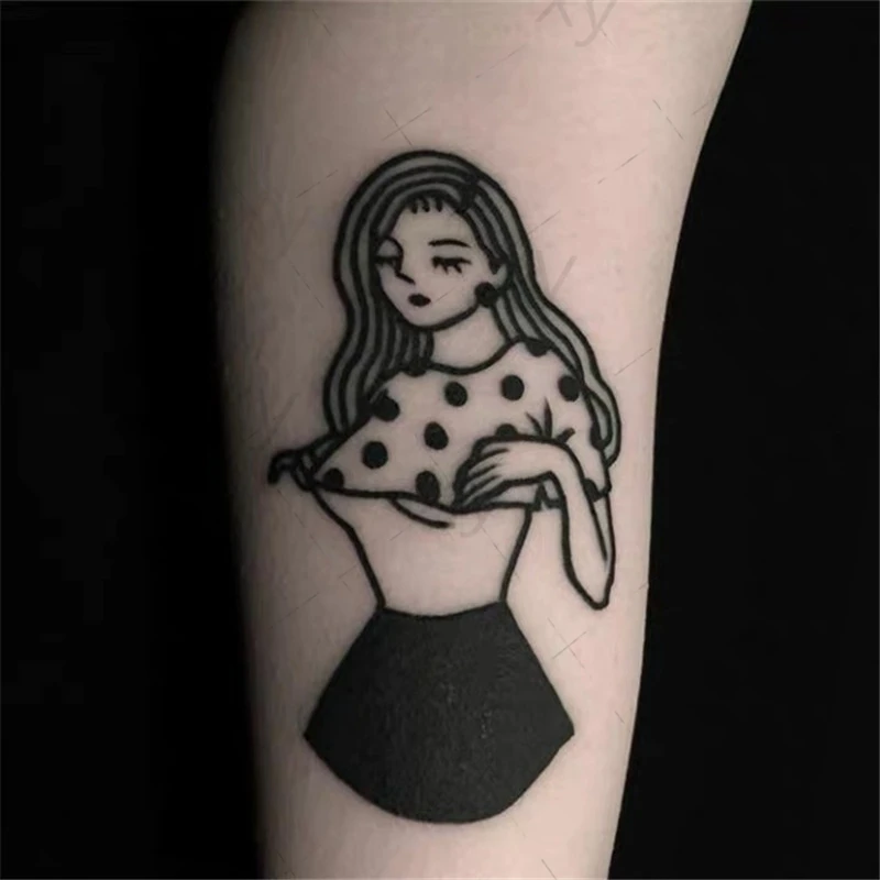 Водостойкая Временная тату-наклейка Старая школьная юбка девушка Луна маленький