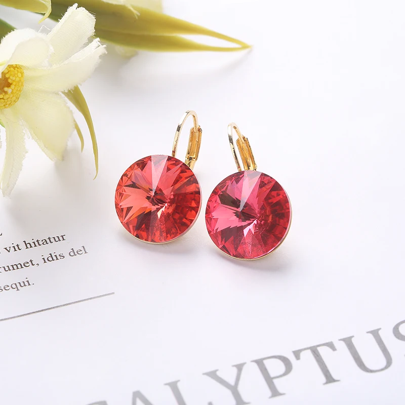 

Ms Betti 2021 New Design Round Rivoli Crystal Drop Earrings Rose Blue Violet VM Stone French Hook For Girls Graduation Gifts