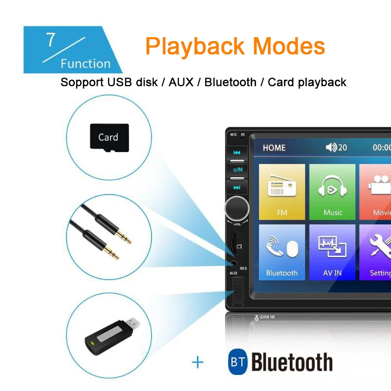 Автомагнитола 2 DIN 7-дюймовый MP5-плеер с сенсорным экраном USB TF FM AUX камерой для