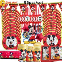 1set red mickey mouse theme disposable paper cups plates flexible straws baby shower kid birthday napkin decoration supplies