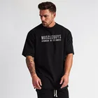 Мужская футболка большого размера Muscleguys, летняя футболка для фитнеса со спущенным плечом и коротким рукавом, одежда для спортзала, топы для бодибилдинга