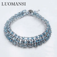 luomansi 92 natural blue topaz three row bracelet 17cm 100 s925 sterling silver jewelry anniversary party gift
