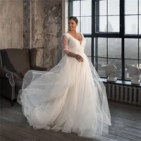 quarter sleeves tulle pleated wedding dress plus size zipper back bridal gowns 2021 formal princess bride dress fashion