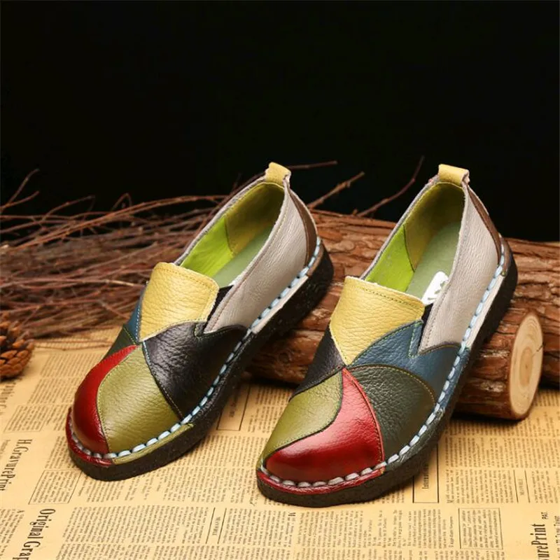 

Handmade Leather Soft Shoes National Leather Flats Shoes for Women Casual Female Flats Lady FlowerRound Toe Shoes Footwear