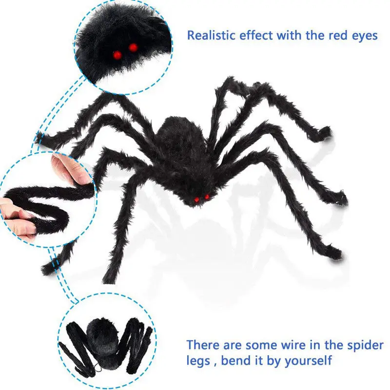 150 см/5FT супер большой паук черный Опора гигантские плюшевые Хэллоуин украшения