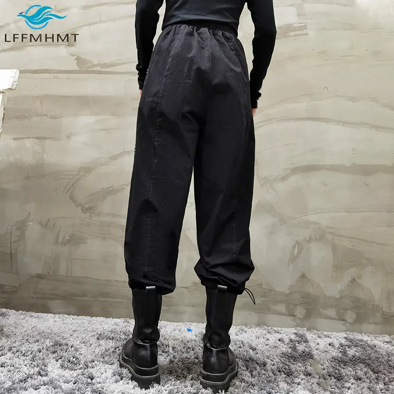 

Women Spring Fall Fashion High Waist Wide Leg Floor Length Loose Cargo Pants Female Casual Hip Hop Dark Style Locomotive Trouser