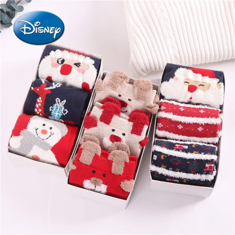 

2022 New Disney Winter Woman Cotton Stockings Non-slip Thickening Plus Fleece Christmas Socks Knitted Sleep Socks Floor Socks