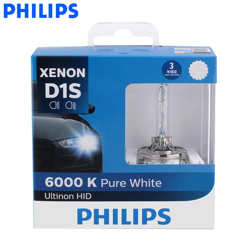 Philips Original D1S 85410WX 35W Xenon Ultinon HID 6000K Bright White Light Car Upgrade Headlight Lamps Flash Quick Start Pair | Автомобили