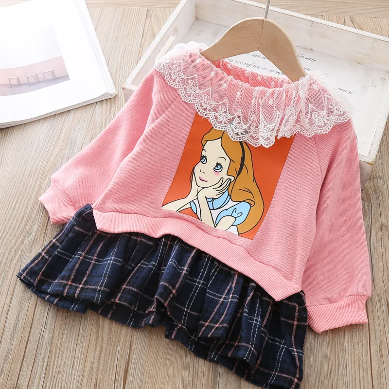 Girls Princess Dress with Lace Sweet Long Sleeve Sweater Baby Kids Cute Clothing Outfits Children Spring Autumn Clothes | Детская одежда