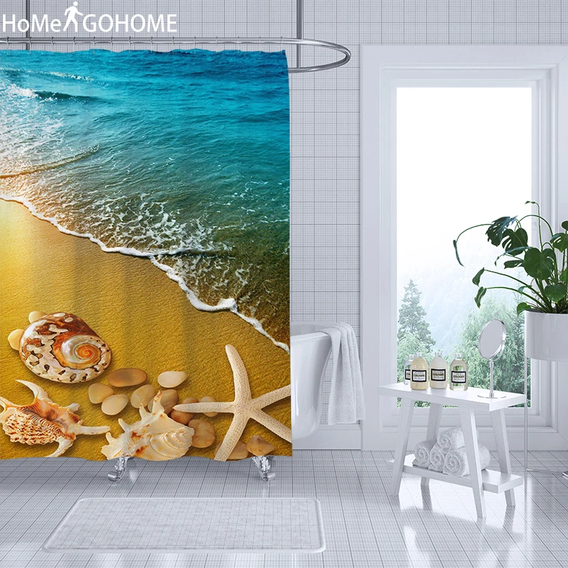 Washable Bath Screen Curtains with Hooks High Quality Polyester Shower Curtain 3D Bathroom Decoration Anime Sea Starfish Prints | Дом и сад